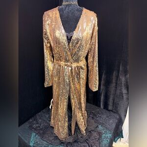 Gold Sequin Women's Robe-Style Tie Jacket